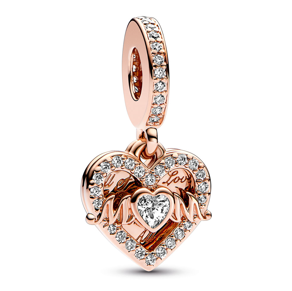 Heart 14k rose gold-plated double dangle with clear cubic zirconia