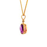Cushion Cut Facet Natural Amythest Pendant Set in 9 Yellow Gold