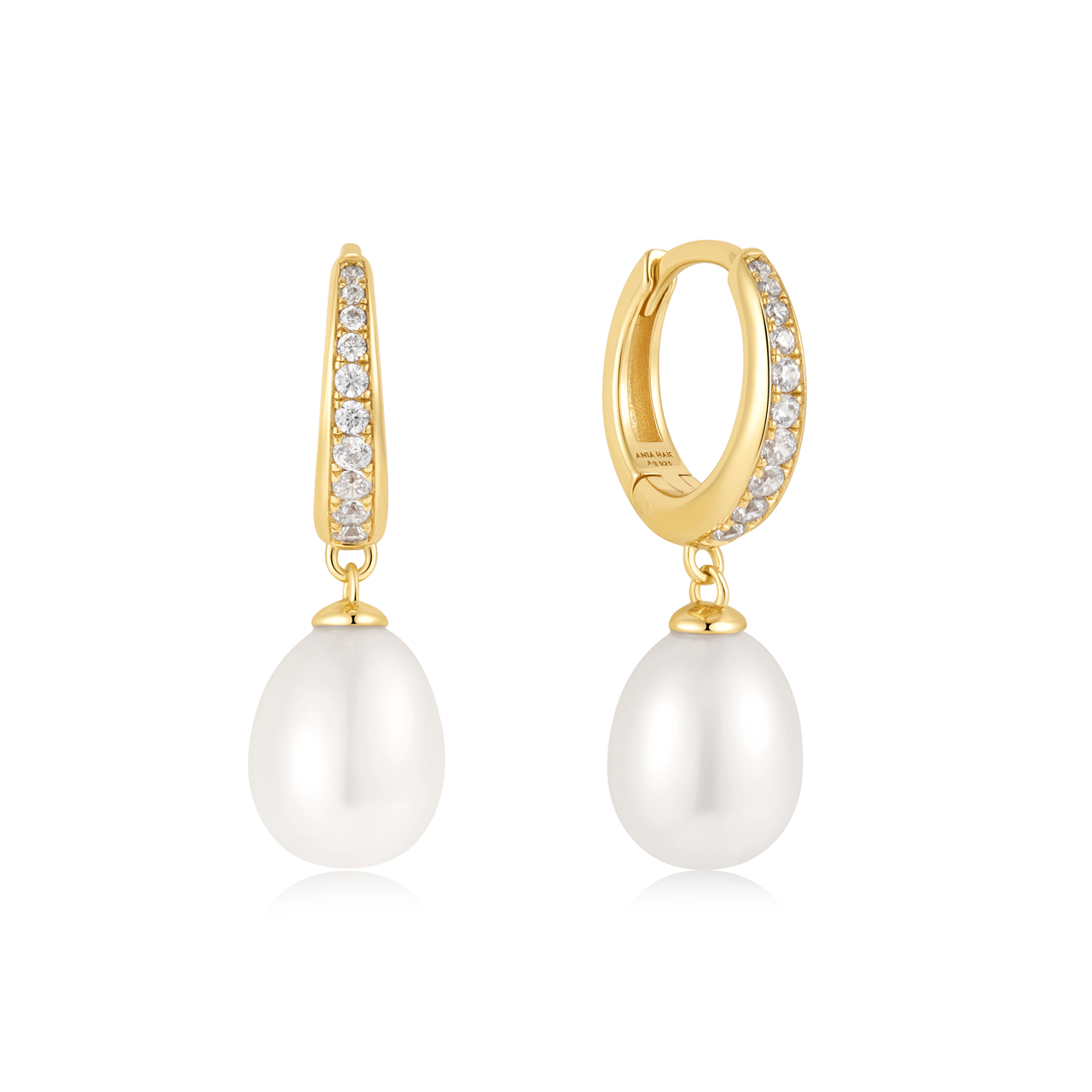 Ania Haie Freshwater Pearl and White Cubic Zirconia Pavé Drop Huggies