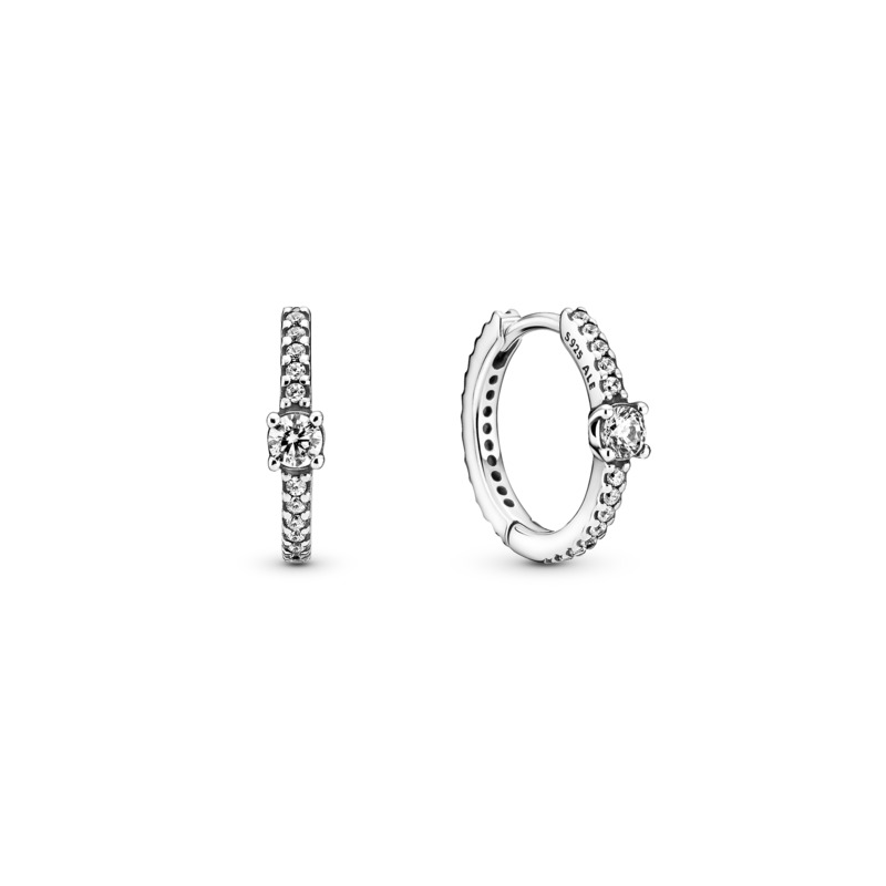 Sparkling Hoop Silver Earrings w CZ