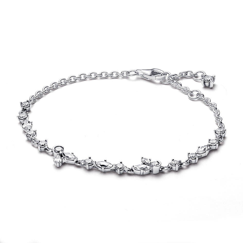 Herbarium cluster sterling silver bracelet with clear cubic zirconia