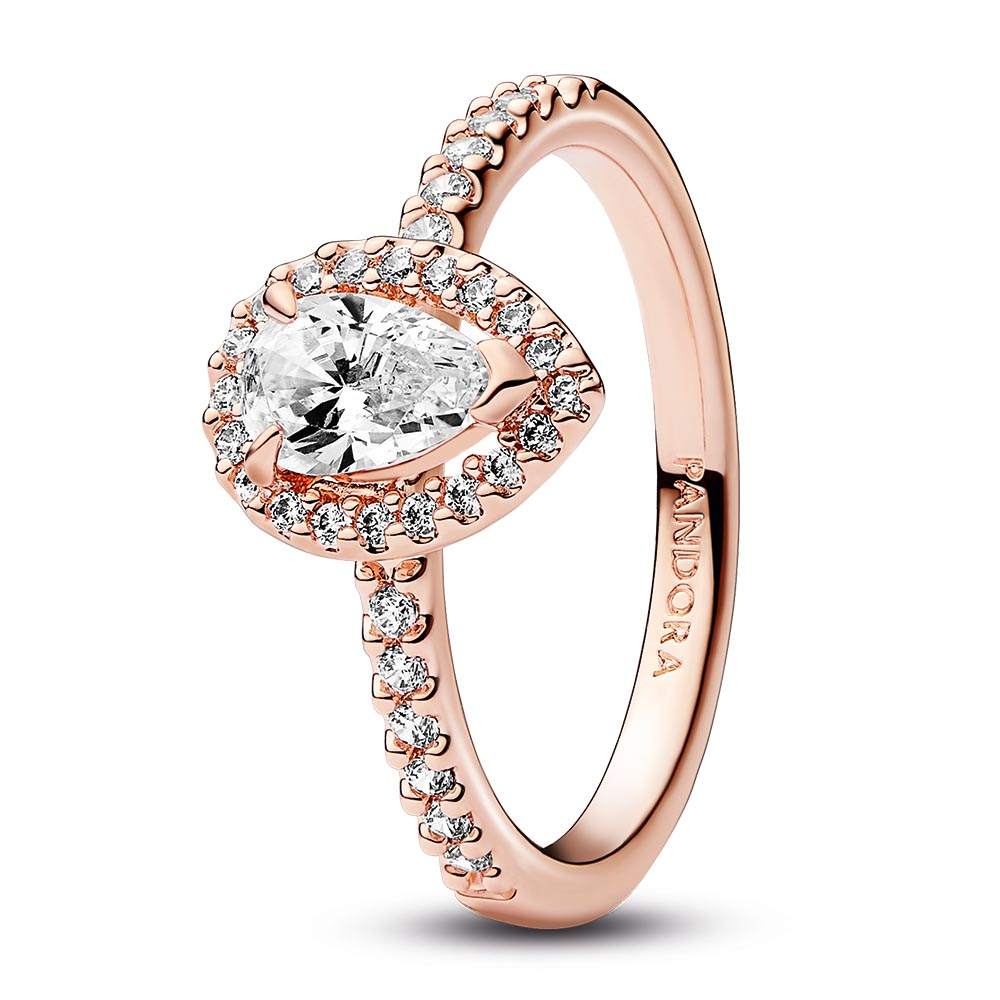 14k Rose gold-plated ring with clear cubic zirconia
