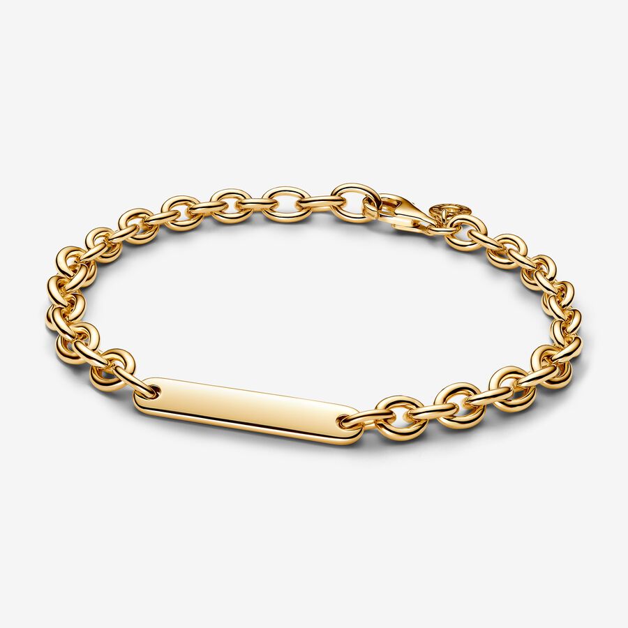 14k Gold-plated link bracelet with engravable bar