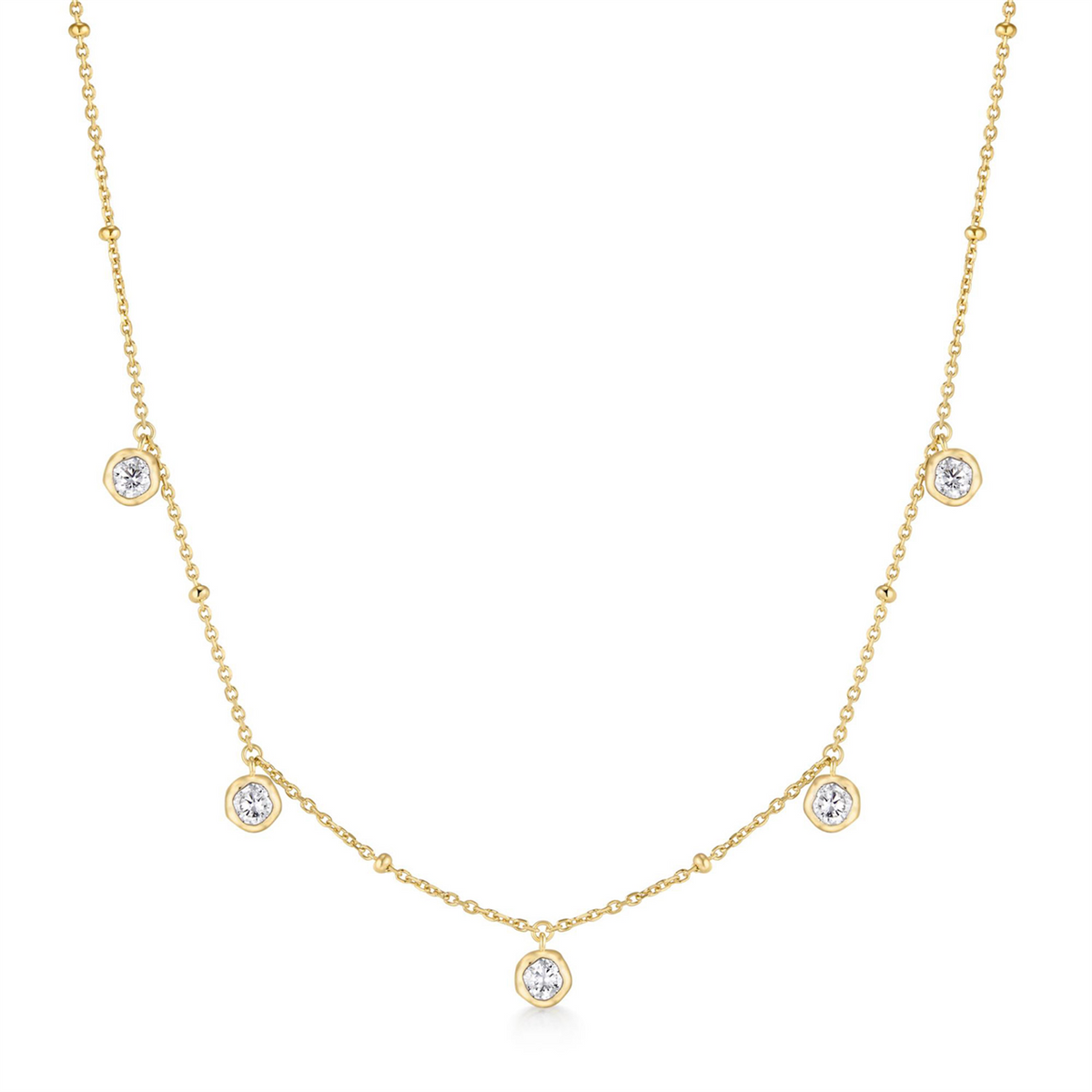 Ania Haie Gold Molten Bezel-Set Droplet Station Necklace