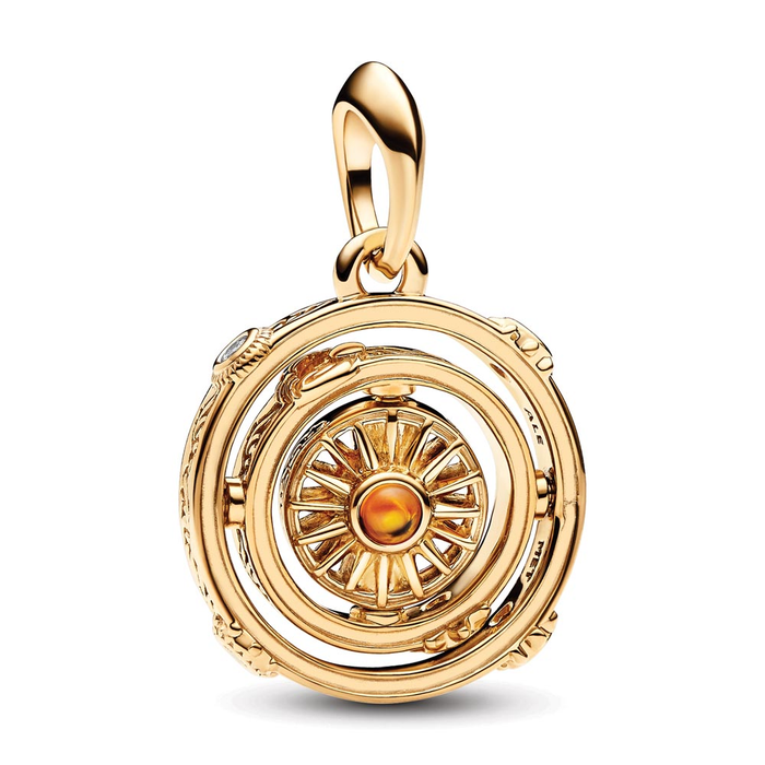 Project House spinning Astrolabe 14k gold-plated dangle with honey coloured crystal and clear cubic zirconia