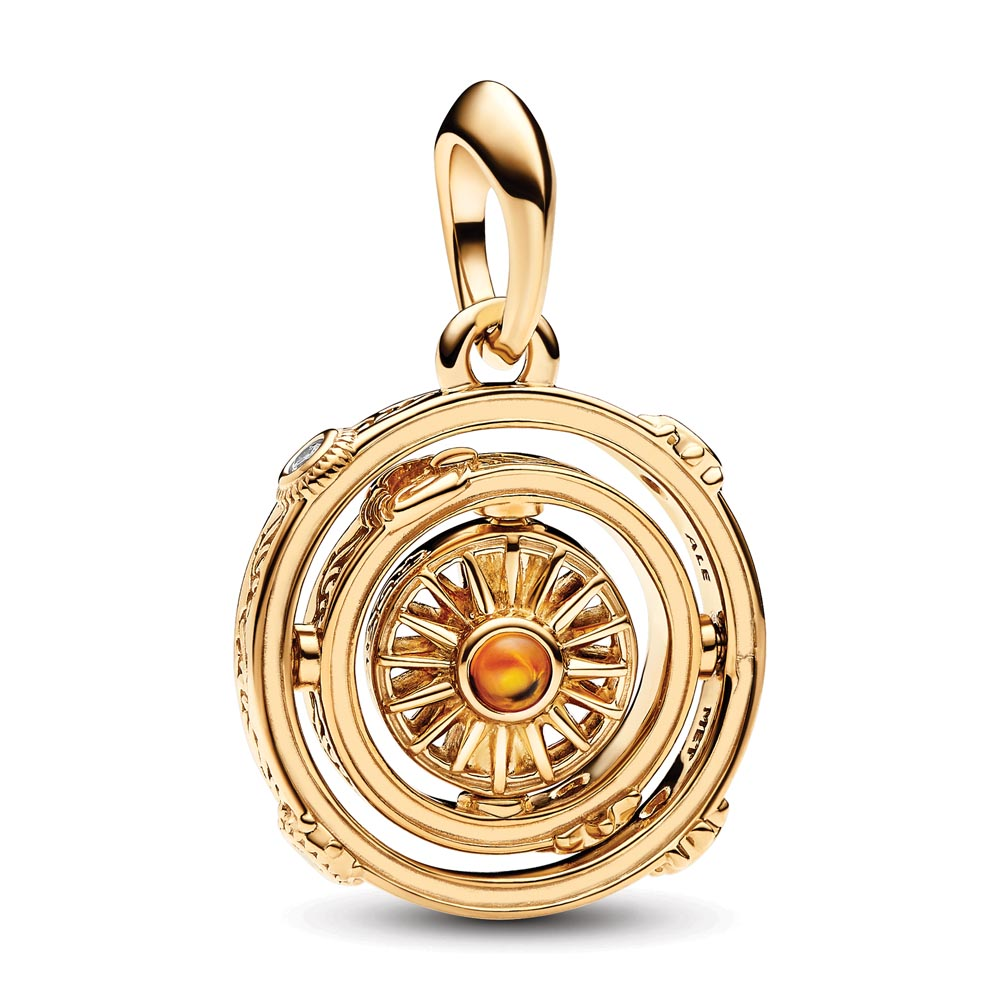 Project House spinning Astrolabe 14k gold-plated dangle with honey coloured crystal and clear cubic zirconia