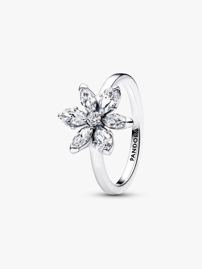 Herbarium cluster sterling silver ring with clear cubic zirconia