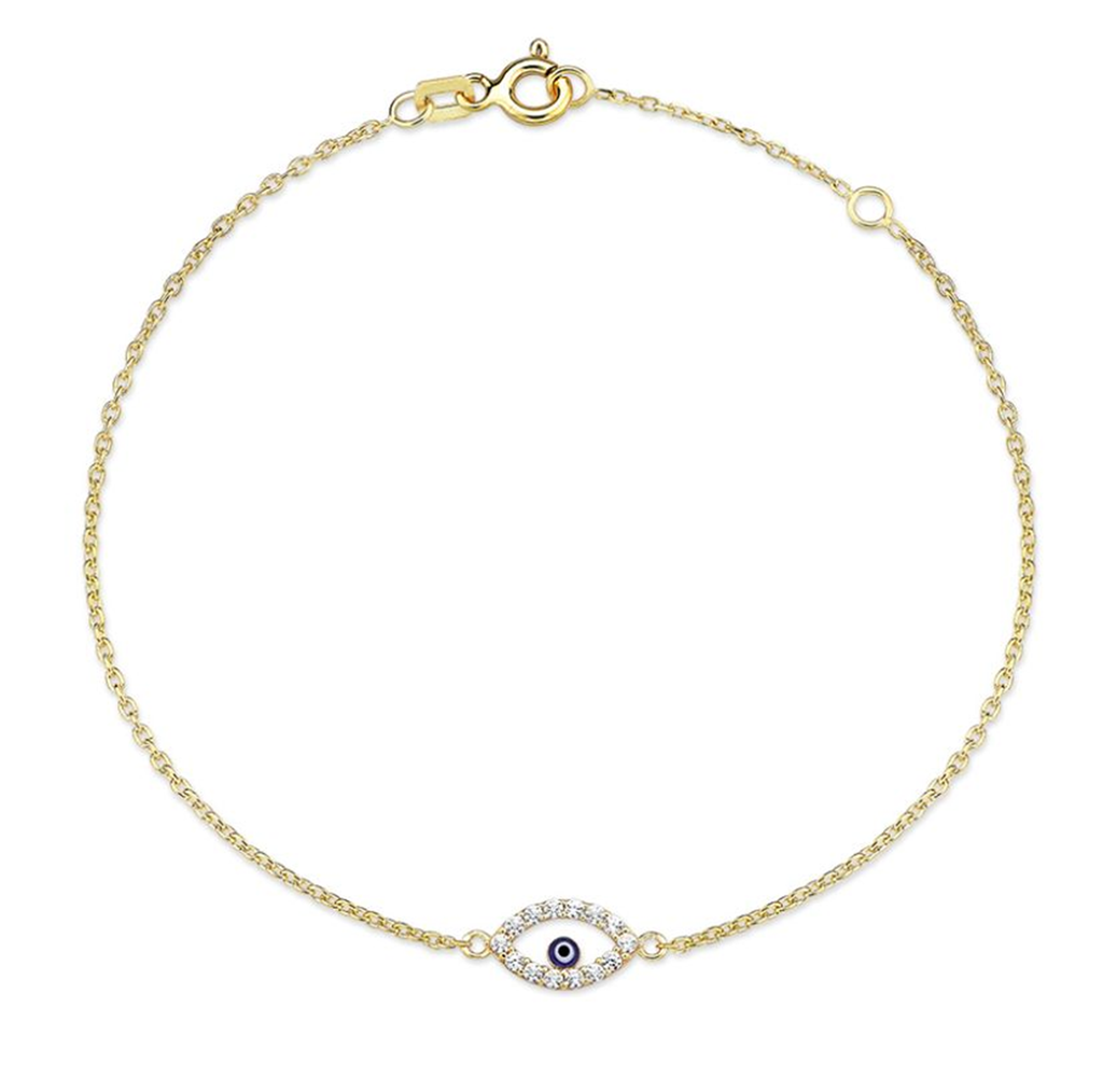 Evil Eye Chain CZ Border Bracelet in Yellow Gold