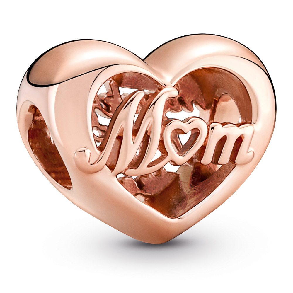 Mom heart 14k rose gold-plated charm