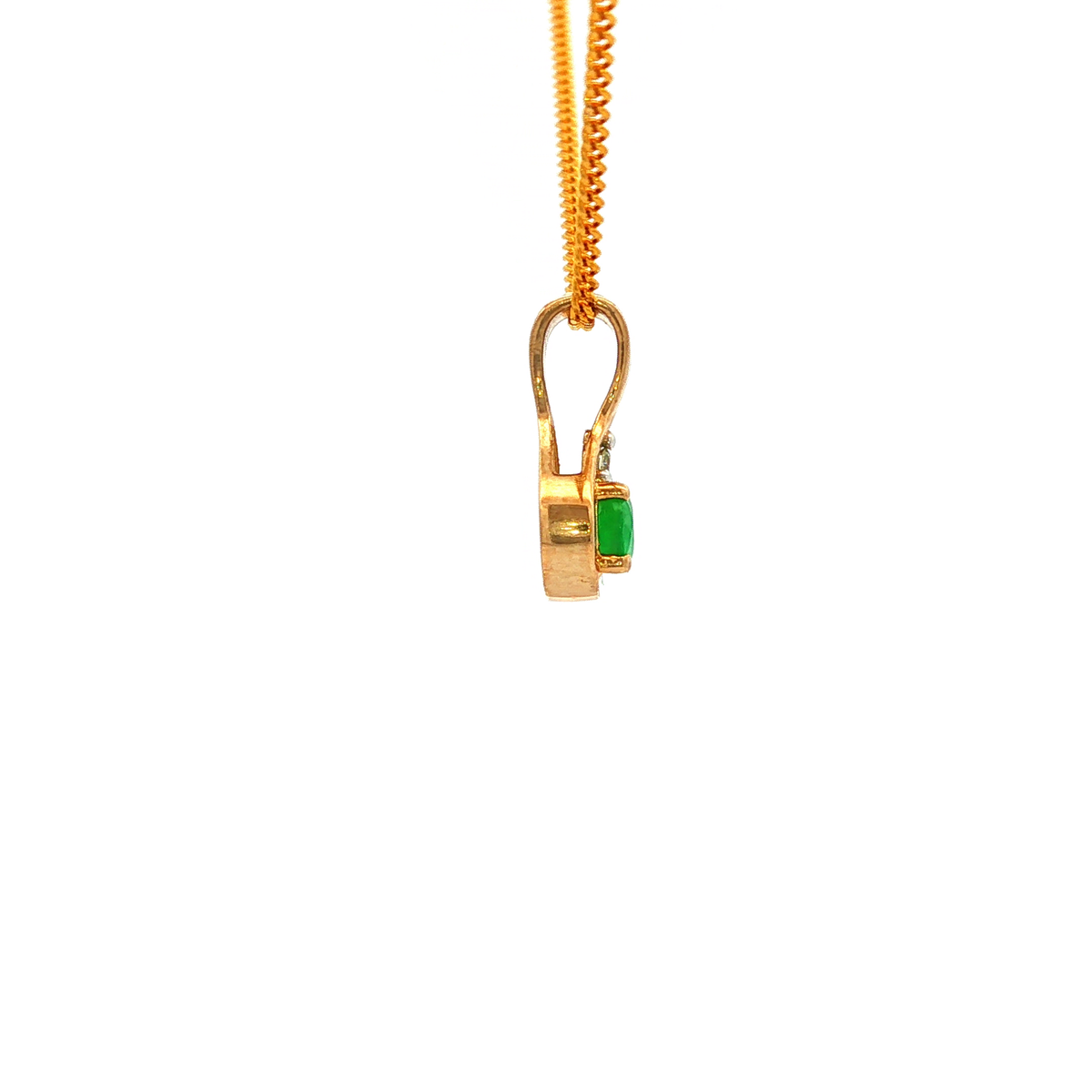 Four Claw Oval Emerald and Diamond Pendant in Yellow Gold