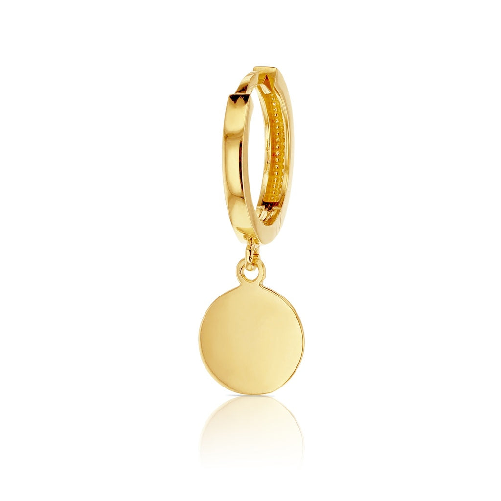 9ct Yellow Gold Huggies with Disc Drop