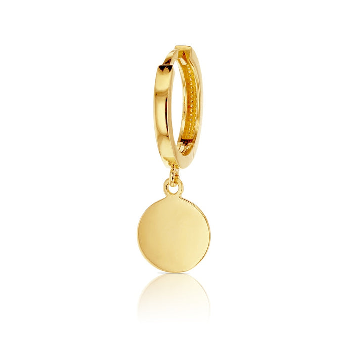 9ct Yellow Gold Huggies with Disc Drop