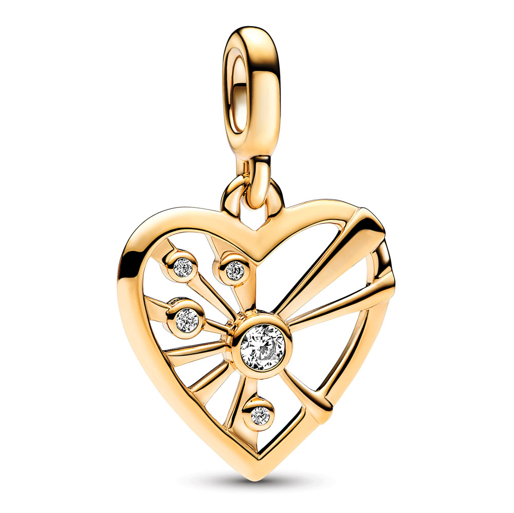 Heart 14k gold-plated medallion with clear cubic zirconia