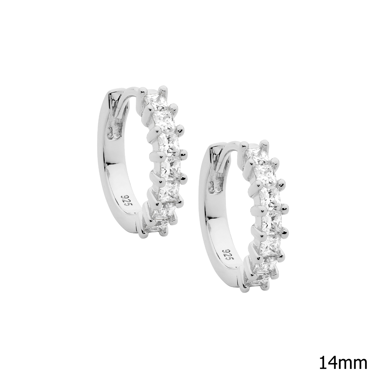 Ellani SS WH CZ Princess Cut 14mm Hoop Earrings W/Gold Plating