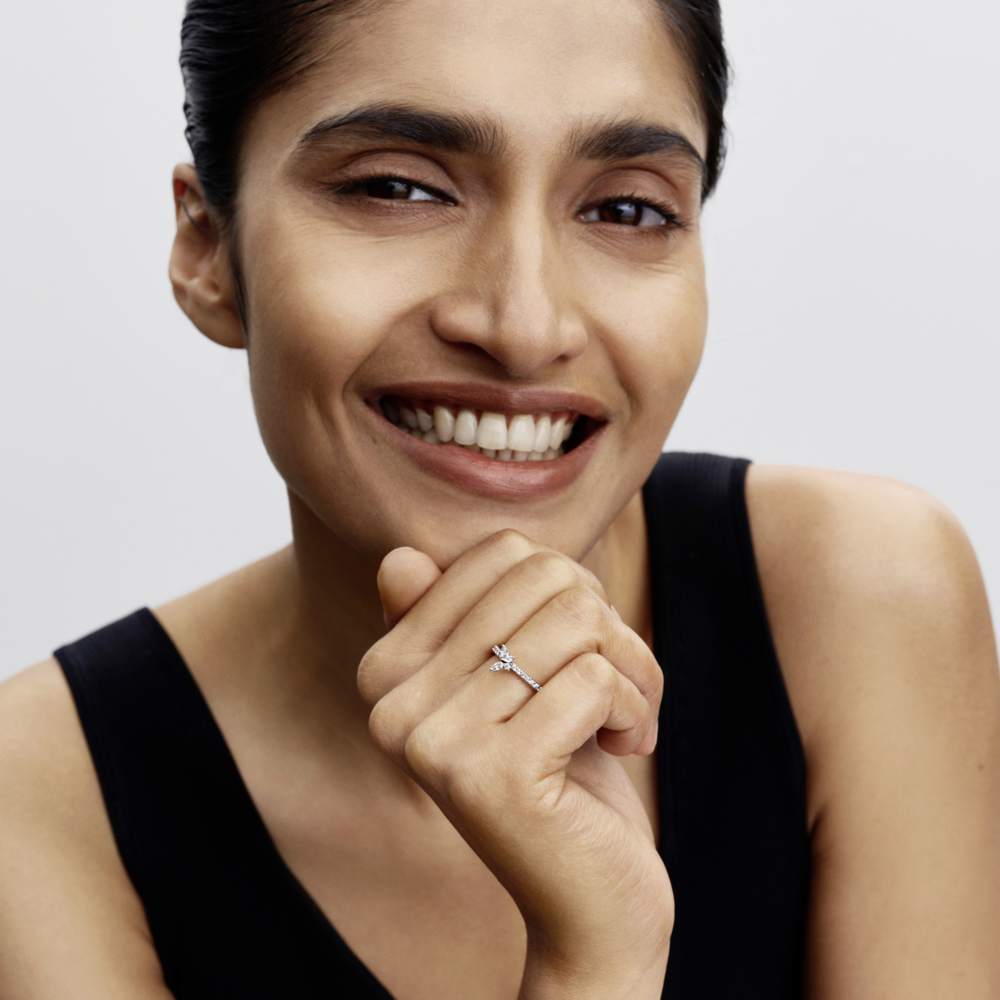 Butterfly sterling silver ring with clear cubic zirconia