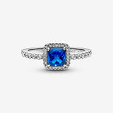 Blue Square Sparkle Halo Ring