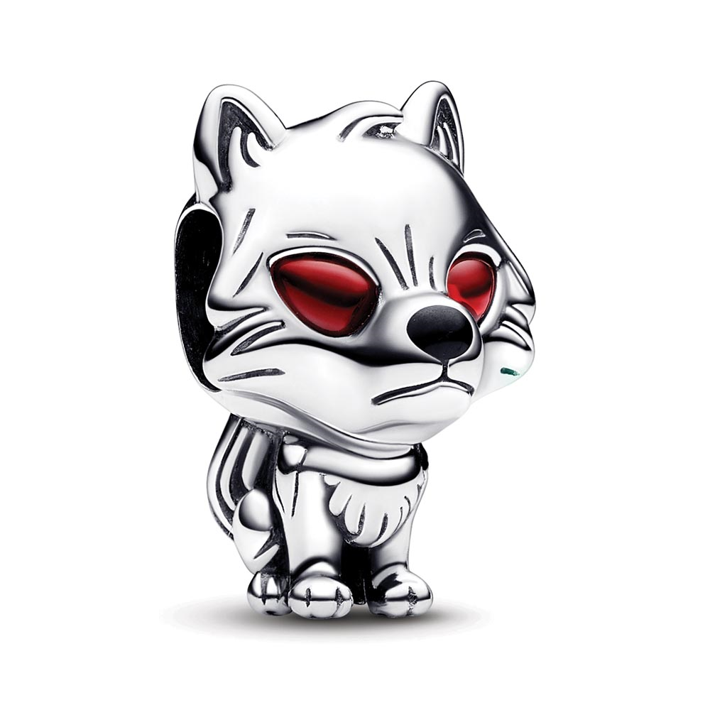 Pandora Project House Dire Wolf sterling silver charm with salsa red crystal and black enamel