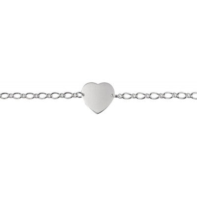 Sterling Silver Heart ID Oval Figaro Bracelet