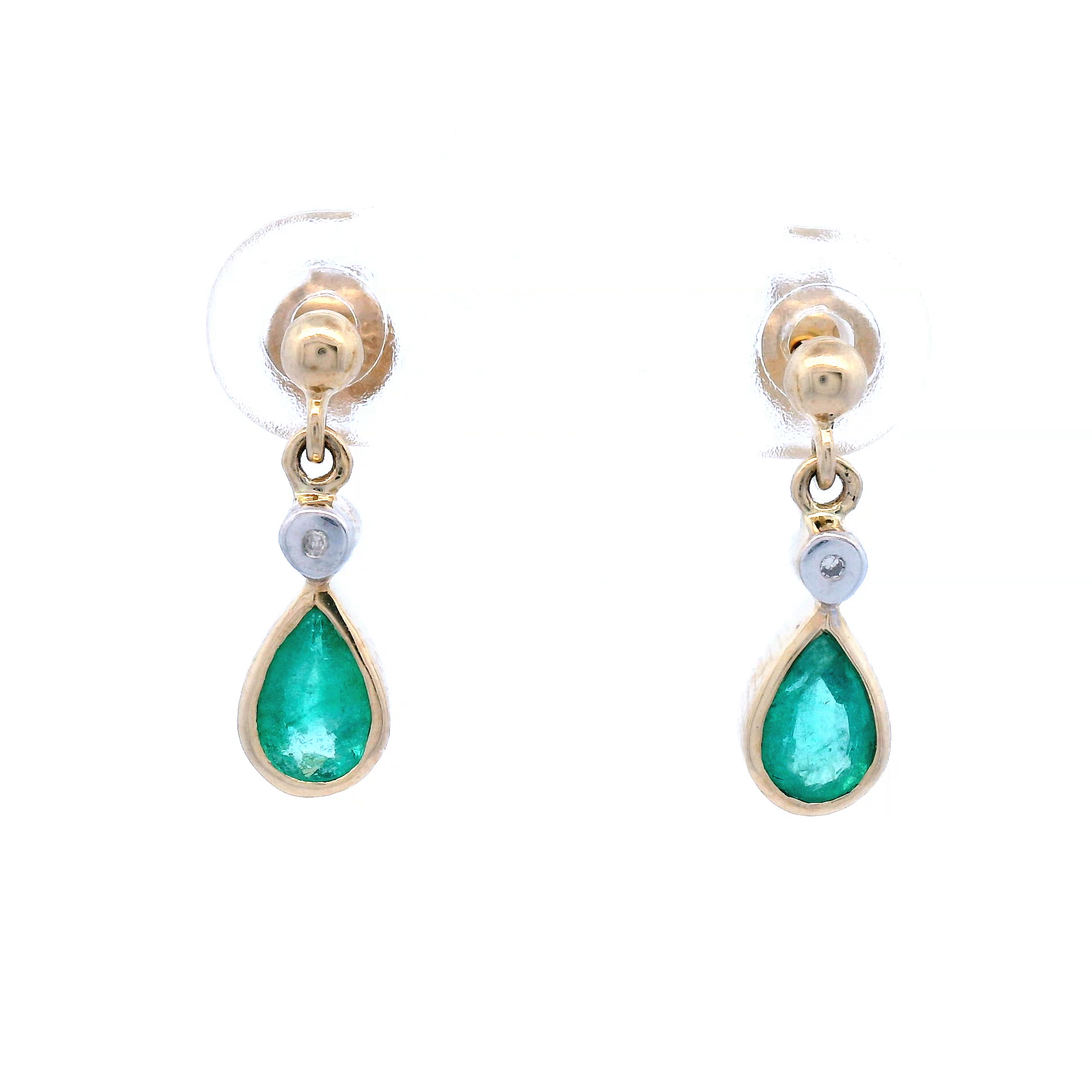 Natural Emerald and Diamond Drop Earring in Yellow Gold