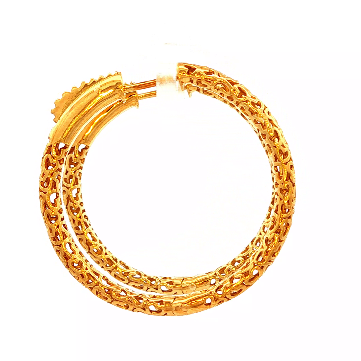 Round Cut-Out Heart Huggie Earrings in Yellow Gold