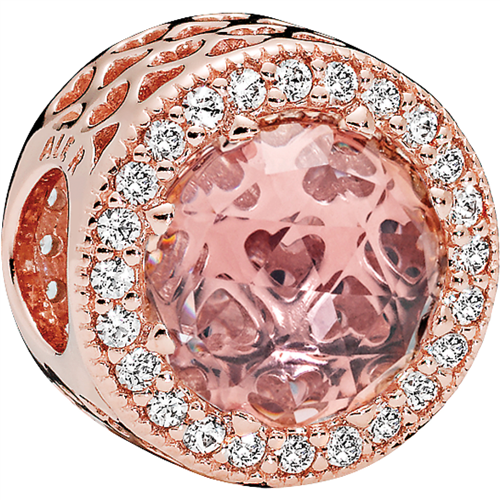 14k Rose gold-plated charm with blush pink crystal and clear cubic zirconia