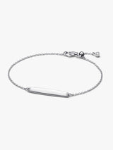 Engravable sterling silver bar bracelet with clear cubic zirconia