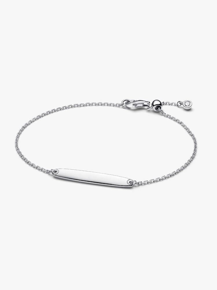 Engravable 14k gold-plated bar bracelet with clear cubic zirconia
