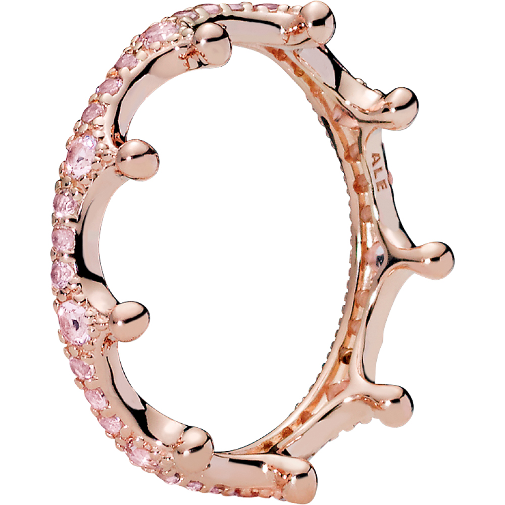 PANDORA Rose Pink Enchanted Crown Ring w Pink Crystals