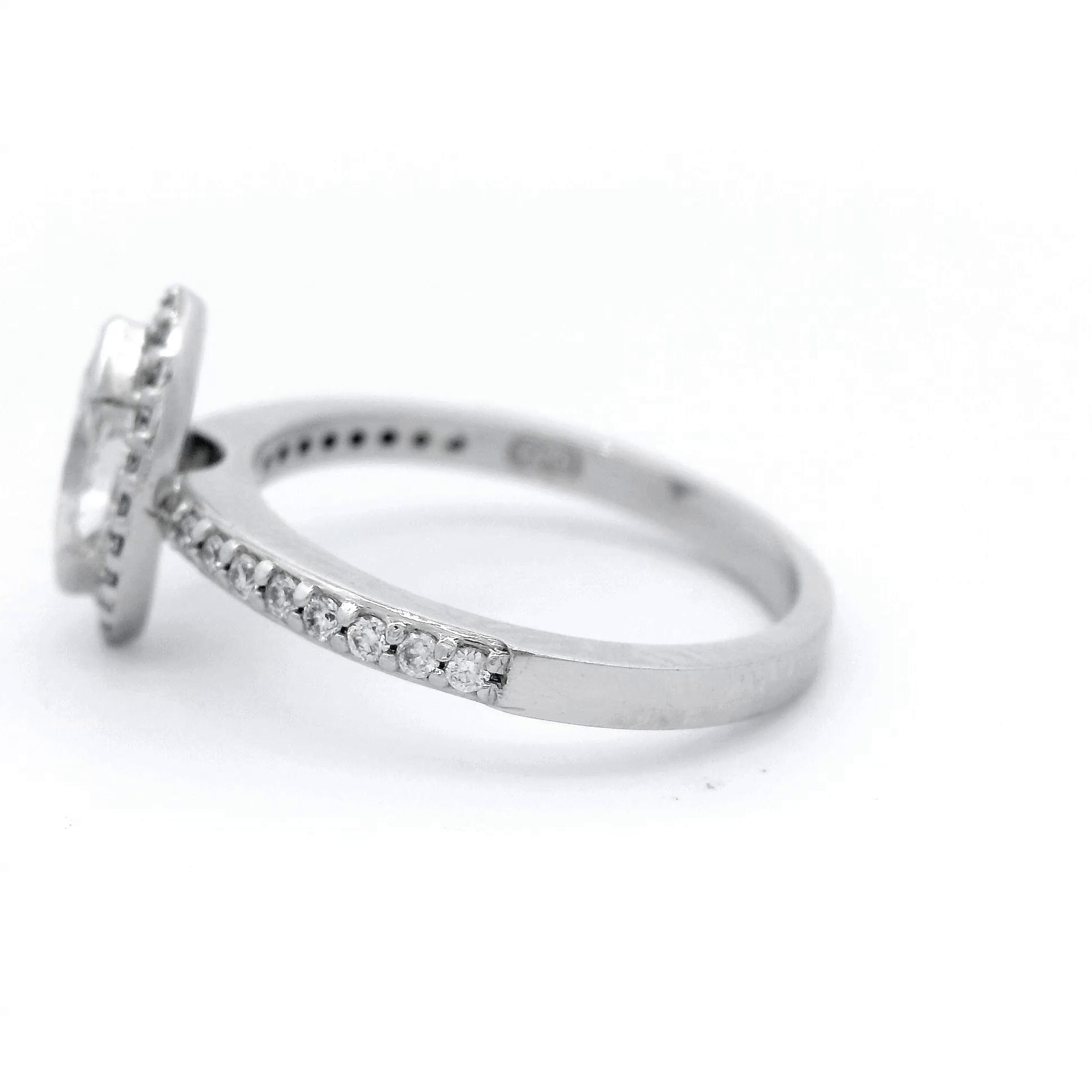 Marquise Diamond and Diamond Halo Engagement Ring in 18 Carat White Gold