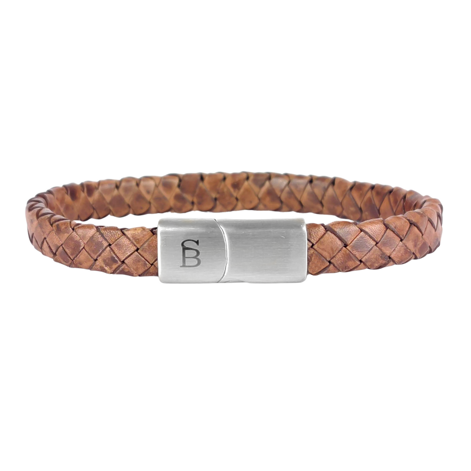 Riley - Caramel -  Leather Box Braided Bracelet