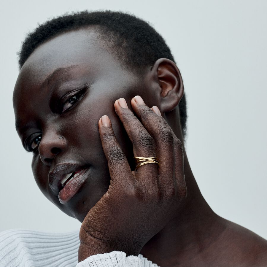 Organically Shaped Triple Band Open Ring - 56