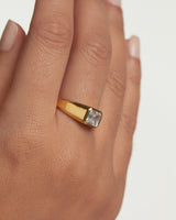 PDPAOLA Gold-Plated Silver Signet Ring With Square White Zirconia Size 14