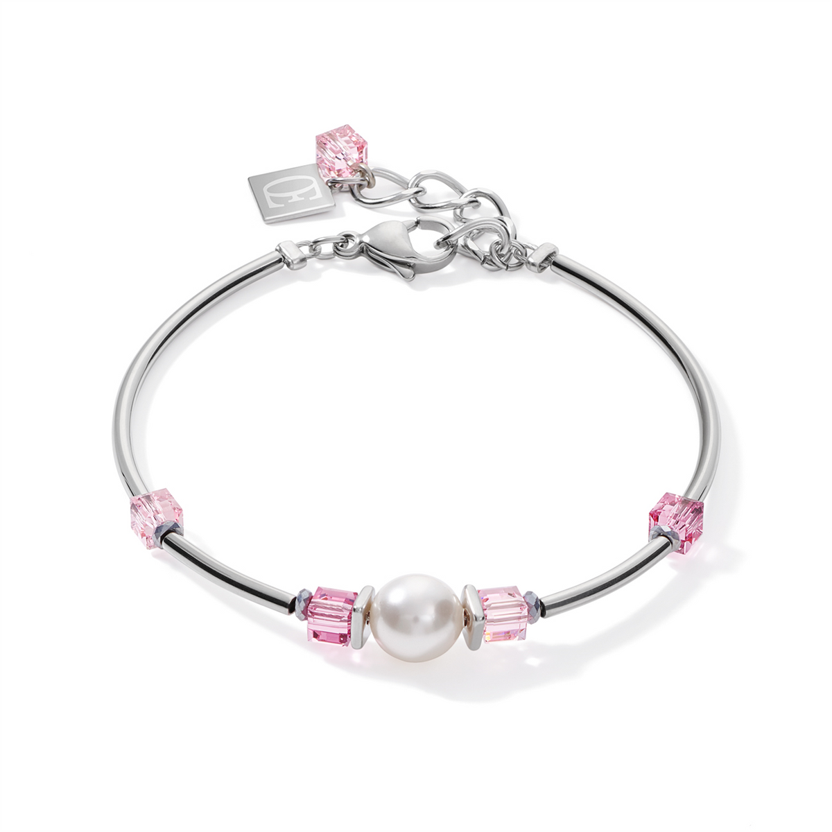 Crystal Pearls, Swarovski Crystals &amp; stainless steel silver-rose bracelet