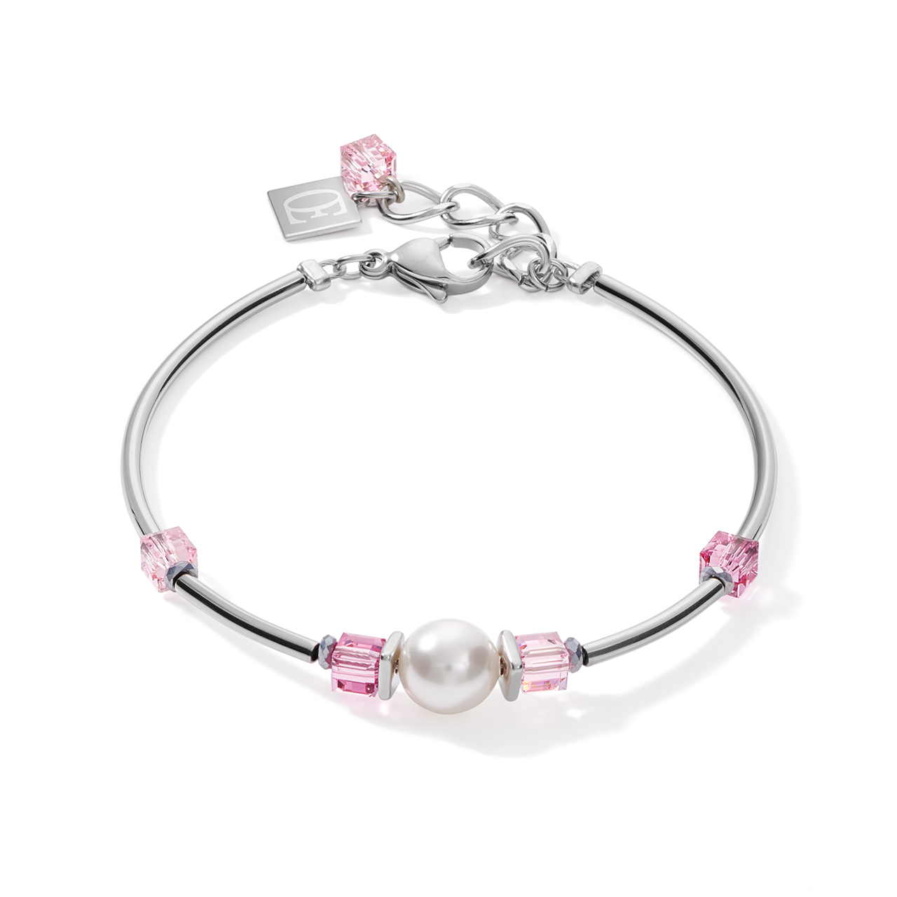 Crystal Pearls, Swarovski Crystals & stainless steel silver-rose bracelet