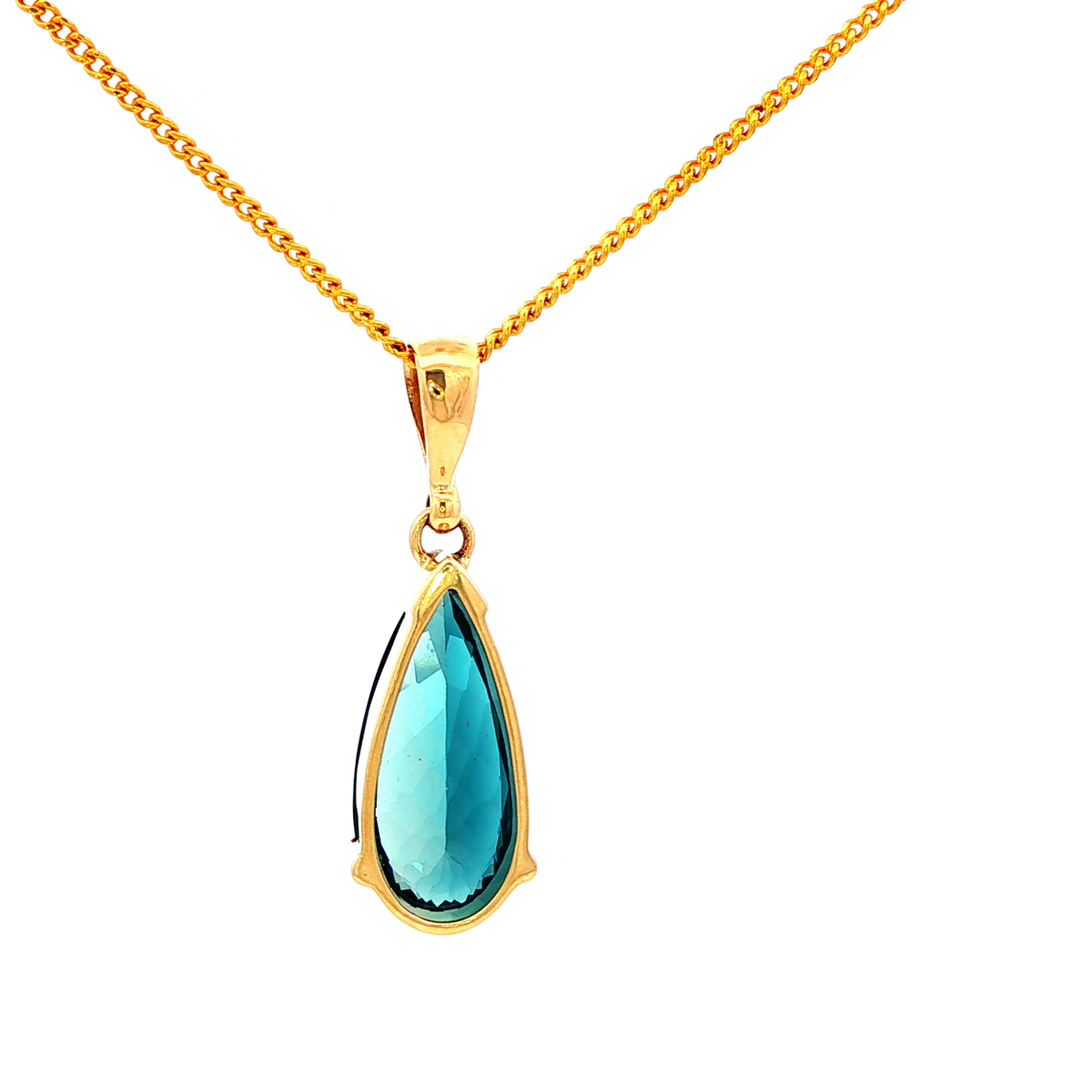London Blue Tear Drop Pendant in Yellow Gold