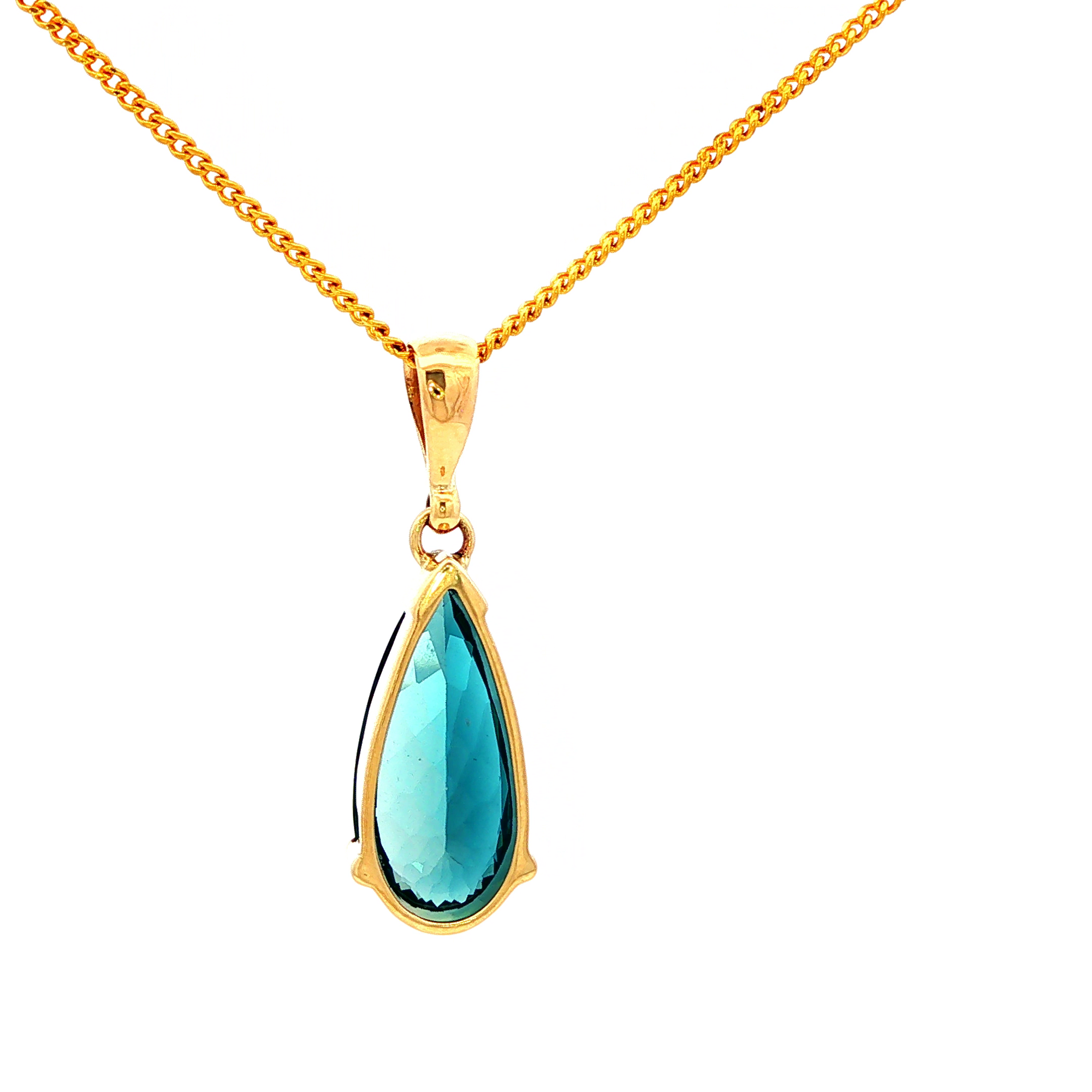 London Blue Tear Drop Pendant in Yellow Gold