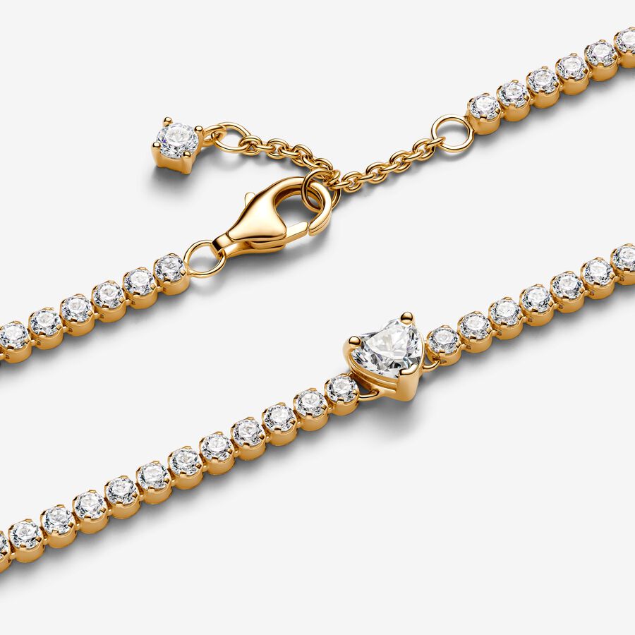 Heart 14k gold-plated bracelet with clear cubic zirconia