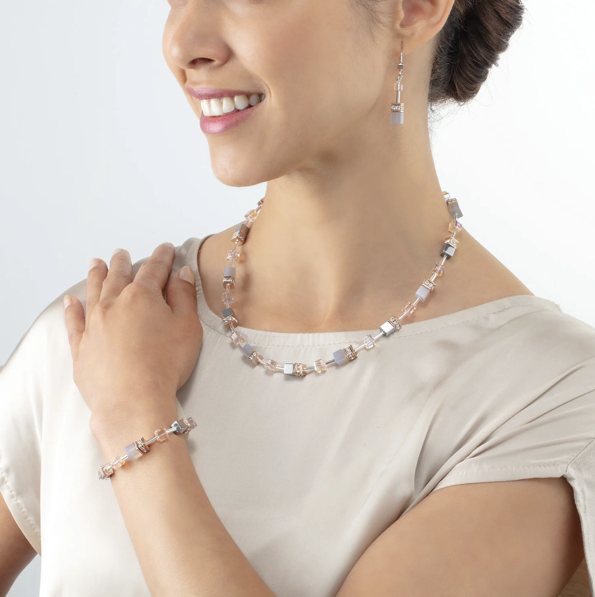 Geo Cube Agate & Rose Gold Stainless Steel Necklace