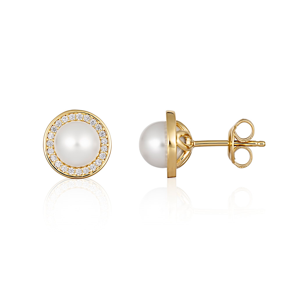 Georgini Heirloom Always Pearl and Cubic Zirconia Stud Earrings.  IE958G