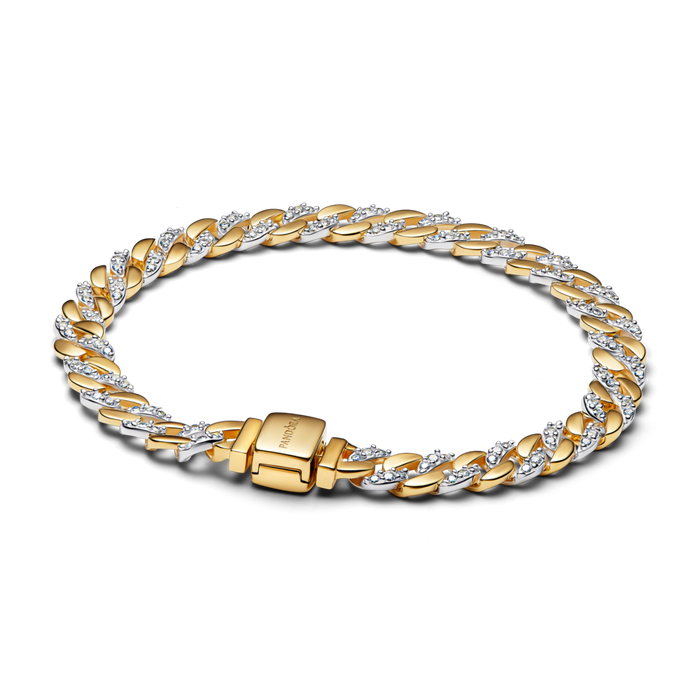 Heart cuban chain sterling silver bracelet with clear cubic zirconia