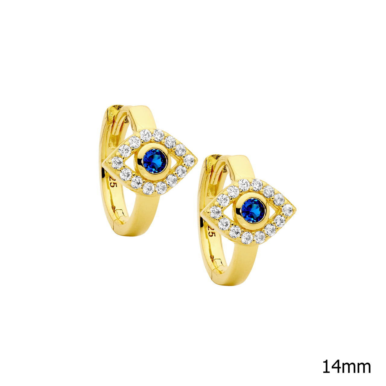 Ellani Blue CZ Evil Eye Hoop Earrings