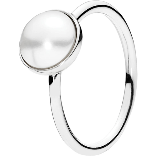 Pandora Luminous Droplet Silver Feature Ring w White Crystal Pearl