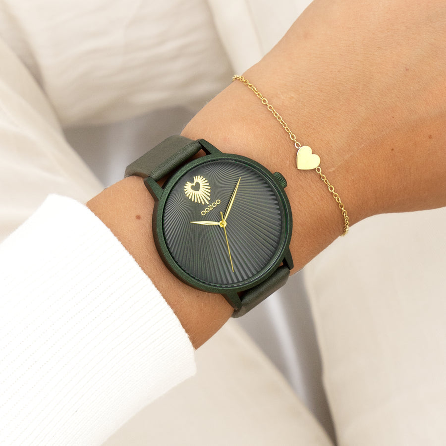 Forest Green Oozoo Watch With Forest Green Leather Strap