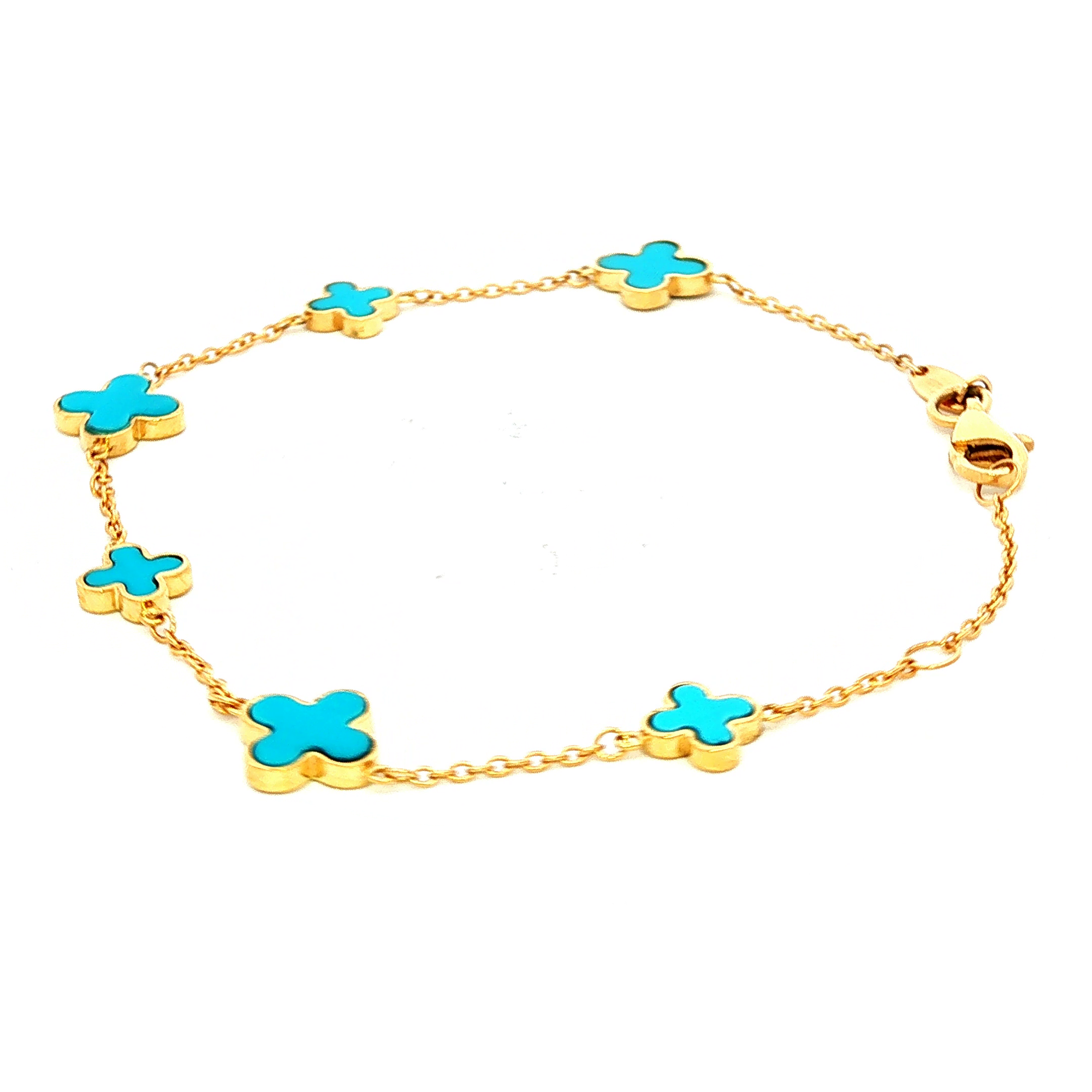 Alternating Chain with Blue Clover Bracelet in Yellow Gold