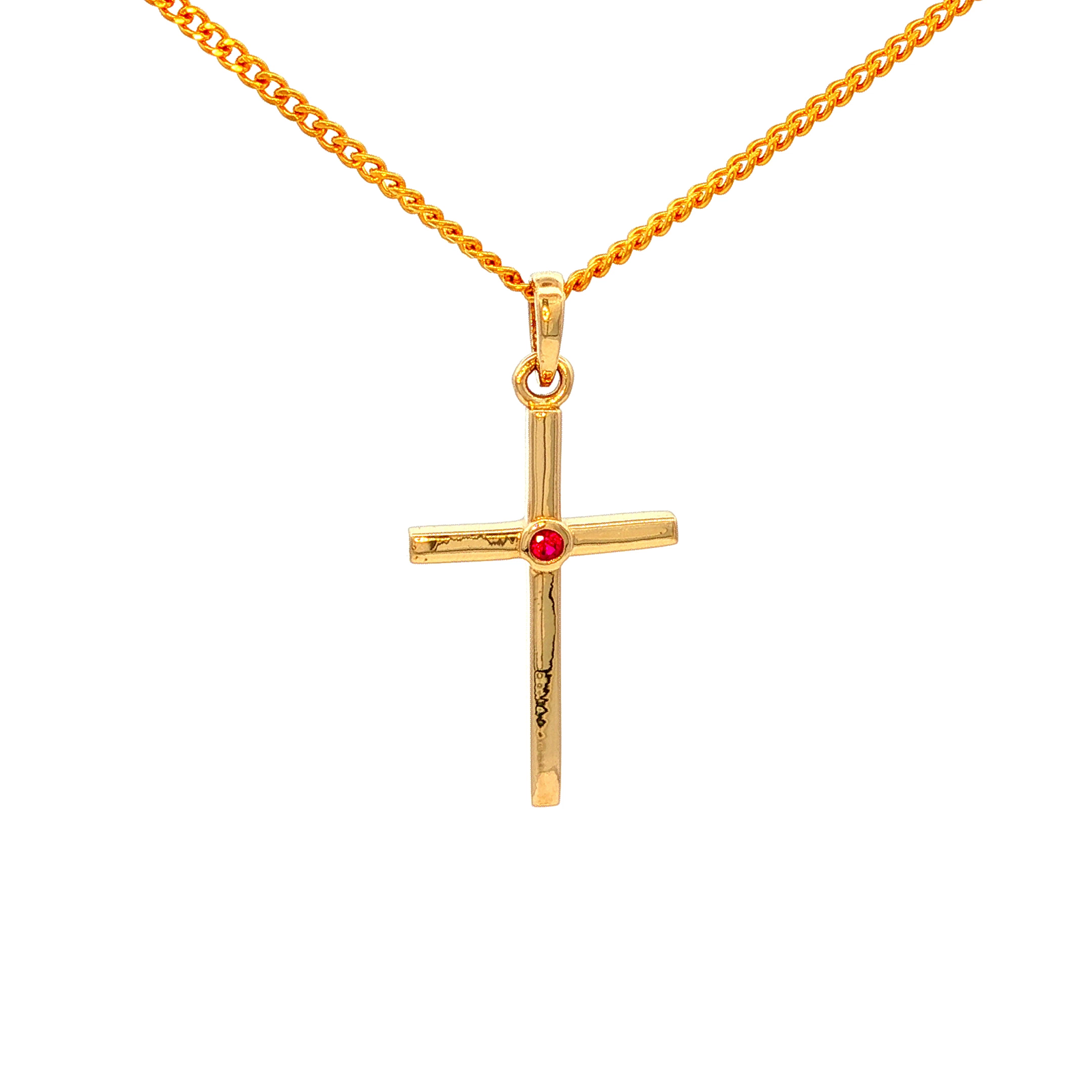 Cross Pendant with Natural Ruby in Yellow Gold