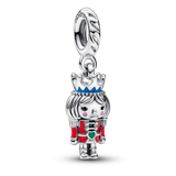 Christmas Nutcracker sterling silver dangle with black, red, dark green, blue and pink enamel