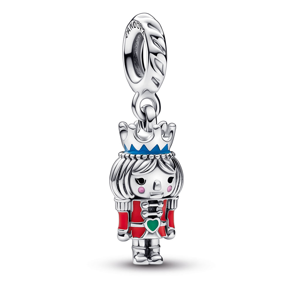 Christmas Nutcracker sterling silver dangle with black, red, dark green, blue and pink enamel