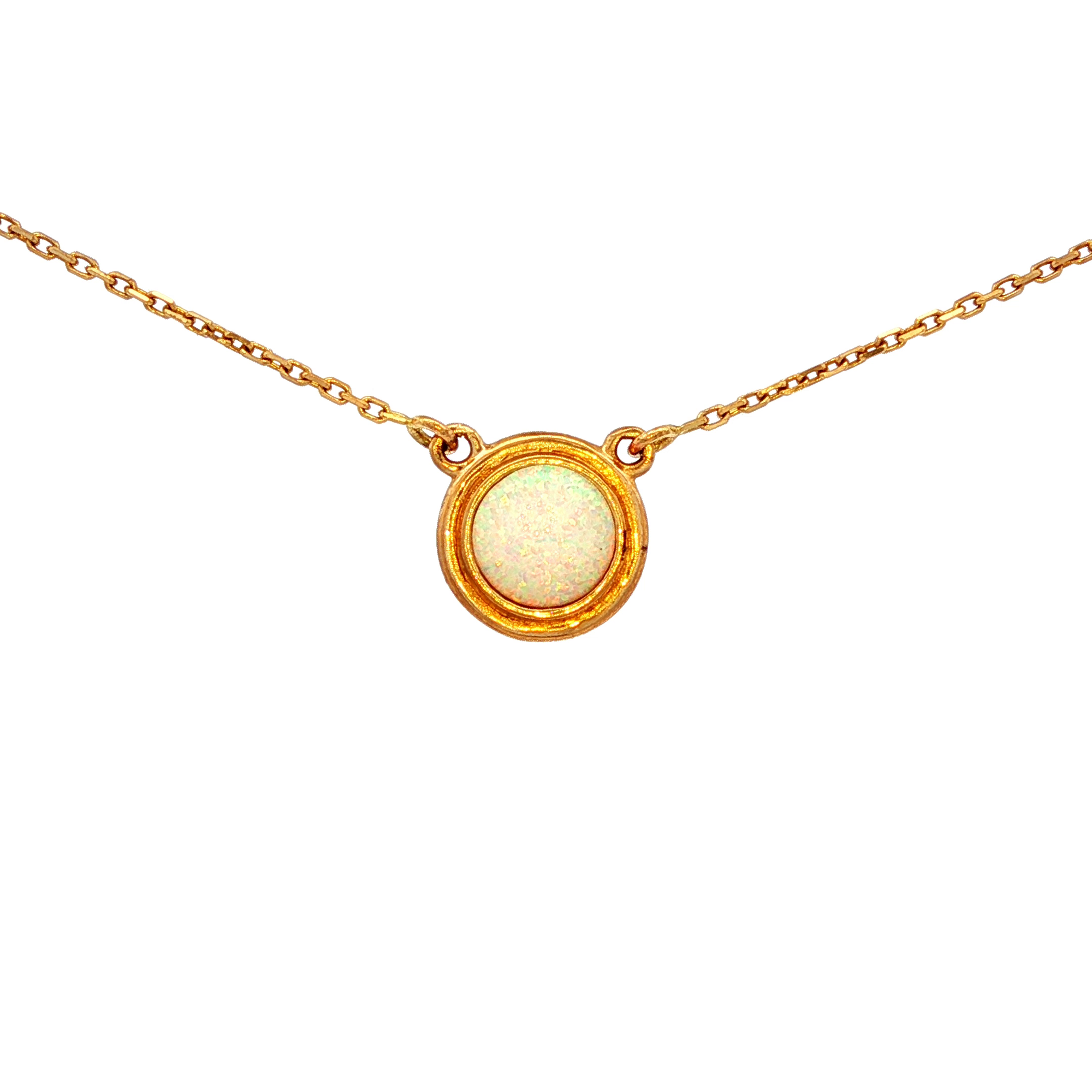 Circle Pressed Opal Bezel Set in Yellow Gold