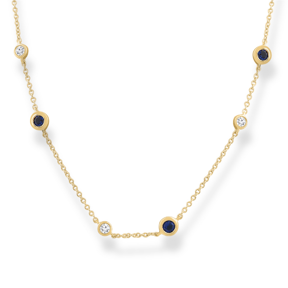 Bezel Set Diamond and Sapphire Necklace