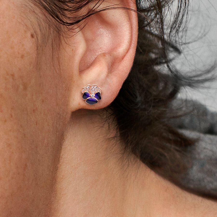 Deep Purple Pansy Flower Stud Earrings